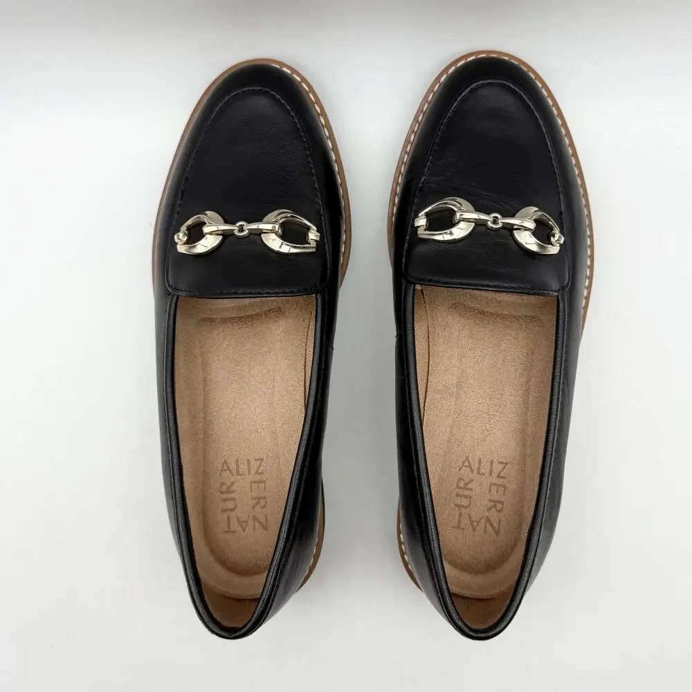 Naturalizer Womens Adiline-Bit Flat Loafers US 6 Wide EU 36 Black Leather EUC